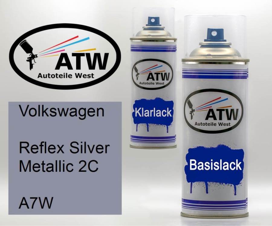 Volkswagen, Reflex Silver Metallic 2C, A7W: 400ml Sprühdose + 400ml Klarlack - Set, von ATW Autoteile West.